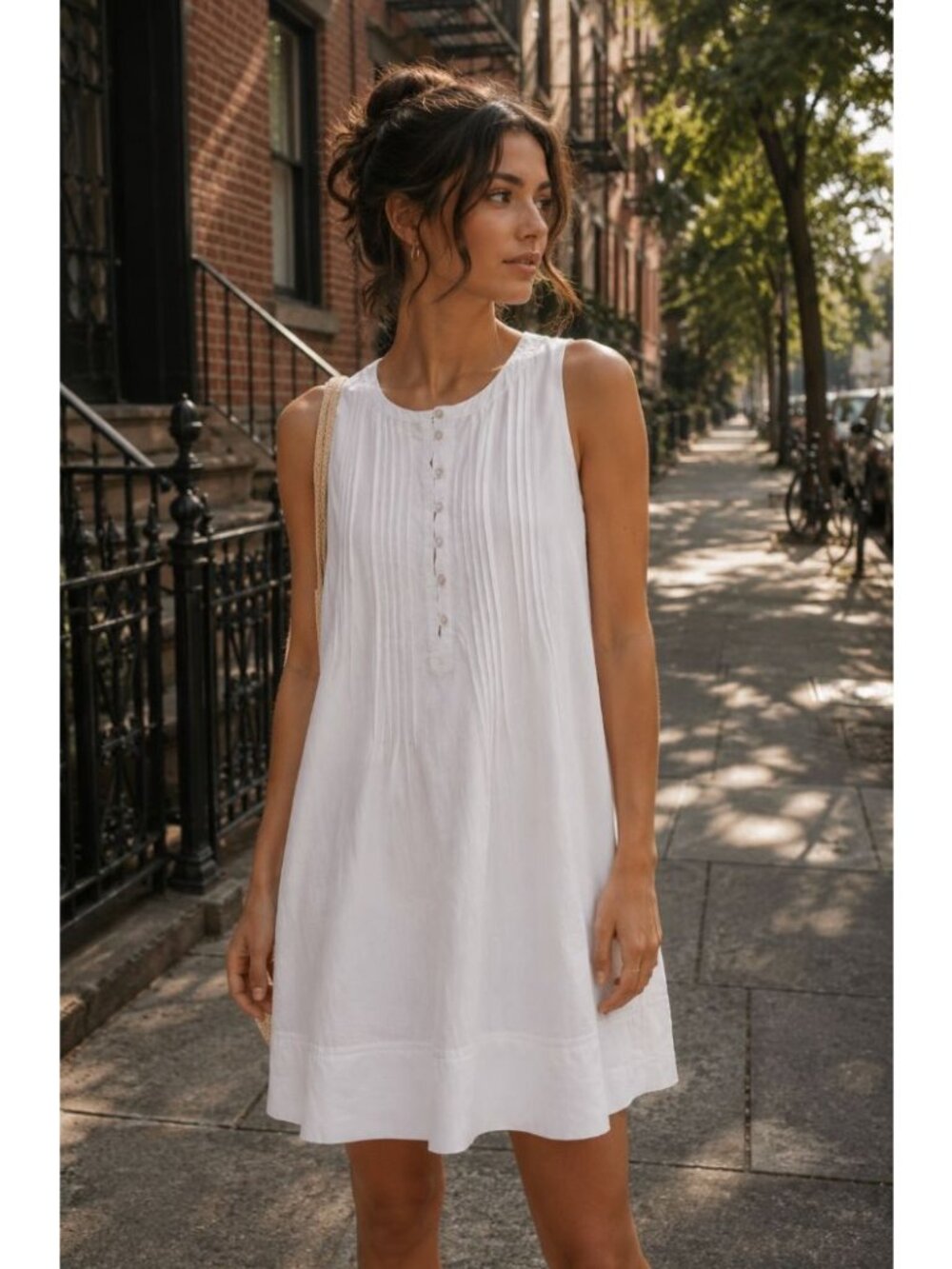 NWT Quince 100% European Linen Sleeveless Swing Dress Size M White Coastal